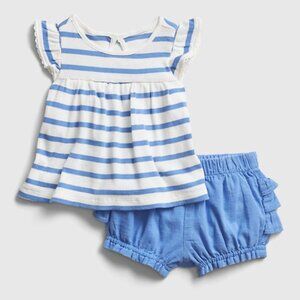 GAP Baby Blue Floral Top and Ruffle Shorts Set 12-18 Months EUC
